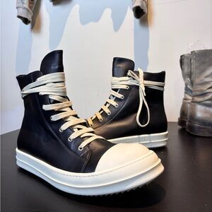 Rick Owens Ramones High-Top Sneakers – Black / Milk Size 47 EU (US 13)